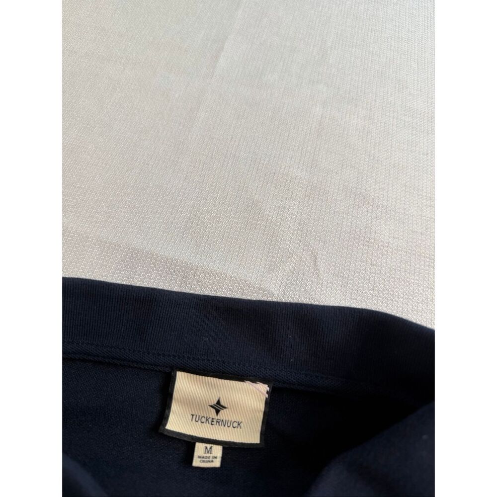 TUCKERNUCK Short Sleeve Polo Shirt Navy Blue Golf Preppy Elastic Size Medium - Picture 2 of 7
